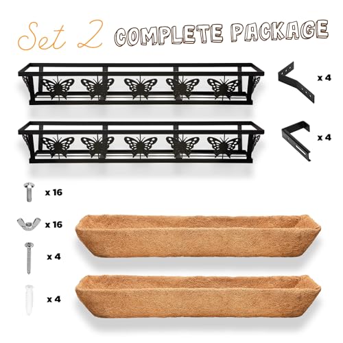 2-Pack 32IN Window Box Railing Hanging Planter Coco Liner Basket - color: 32in - Set 2