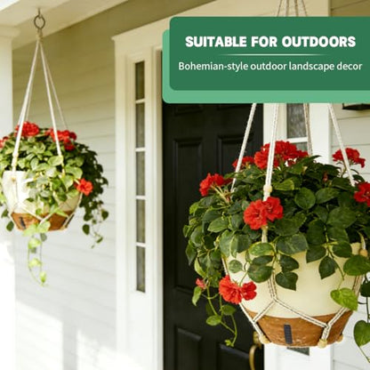 Self-Watering Hanging Planters for Indoor Plants Set 2-Piece Includes Plant Hanging Pot, Drainage-Hole Hanging Pot, and Hanging Basket Rack (10 Inches, White) - color: White