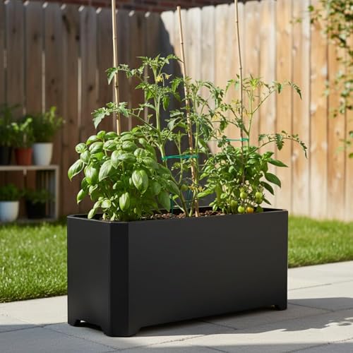 Metal Rectangular Planter Box 32"L x 15"W x 15"H Steel Black Planter Box - color: Black, size: 32"Lx15"Wx15"H