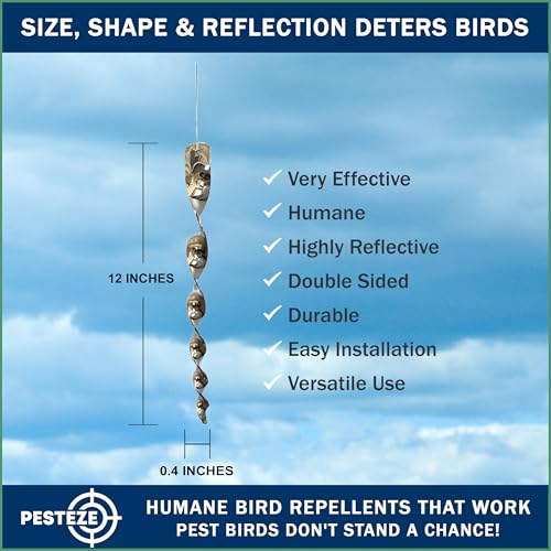 PESTEZE USA Bird Scare Reflective Rods Bird Deterrent Outdoor Scare Device for Birds Pigeons Crows Woodpeckers Sparrows Reflective Spinners Bird Repellent for Patio Garden Roof Balcony [8 Pack Silver]