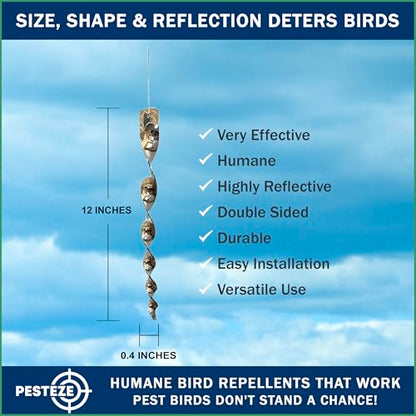 PESTEZE USA Bird Scare Reflective Rods Bird Deterrent Outdoor Scare Device for Birds Pigeons Crows Woodpeckers Sparrows Reflective Spinners Bird Repellent for Patio Garden Roof Balcony [8 Pack Silver]