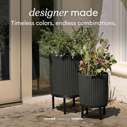 Veradek Demi Series Raised Planter - Round Planter with Stand - color: Black/Black, size: 12 Inch
