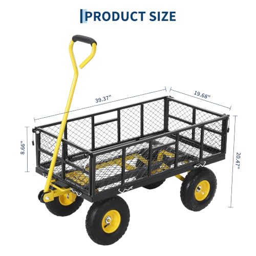 Steel Garden Dump Cart, 900LBS Garden Wagon with Removable Sides - color: Black