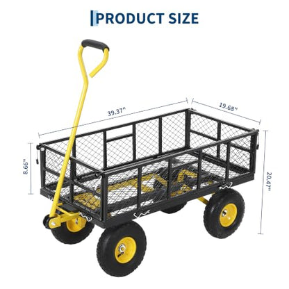 Steel Garden Dump Cart, 900LBS Garden Wagon with Removable Sides - color: Black