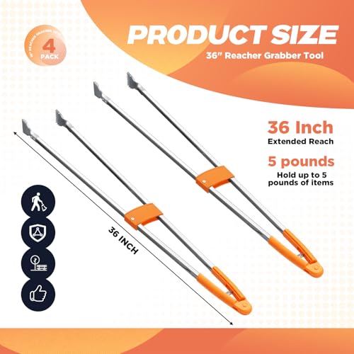 4 Pack 36" Reacher Grabber Tool, Lightweight Litter Pick up Sticks