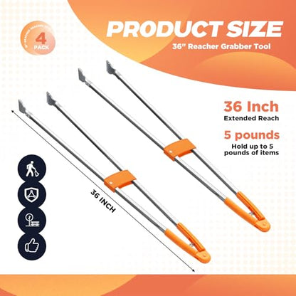 4 Pack 36" Reacher Grabber Tool, Lightweight Litter Pick up Sticks