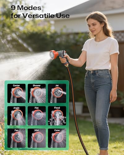 Retractable Garden Hose Reel 5/8"x100ft, 3-Ply Reinforced water hose reel, Any Length Lock, Heavy-Duty Rust Prevention Metal Mount, Brass Fitting, 9 Spray Nozzle for Lawn & Gardening - color: 100 Ft X 5/8inch