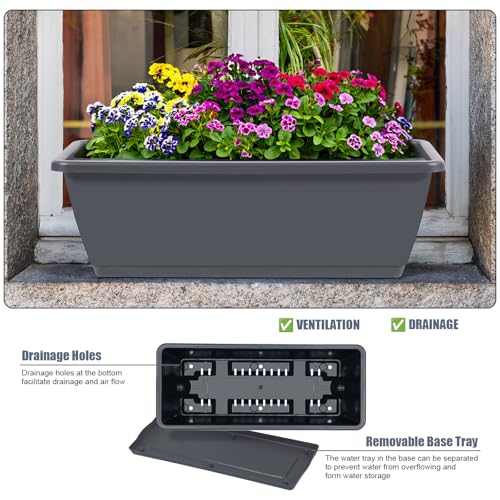 Deck Railing Planter Boxes 2 Tier Grey Window Boxes Planters Set of 2 - color: Gray