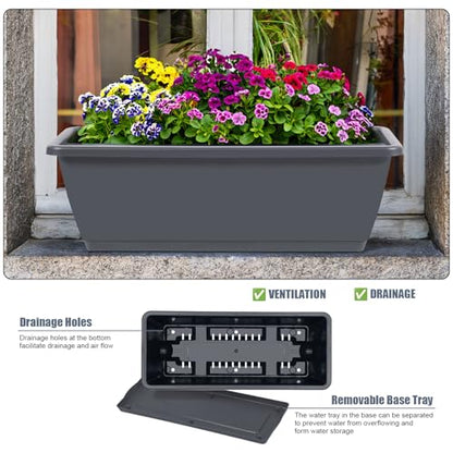 Deck Railing Planter Boxes 2 Tier Grey Window Boxes Planters Set of 2 - color: Gray