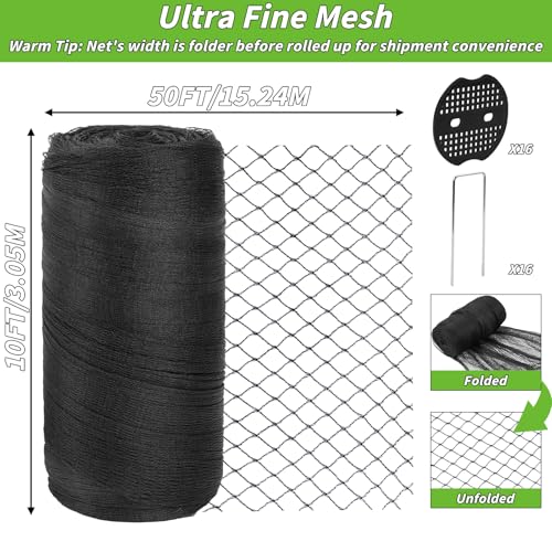 Garden Mesh Netting 10x50 FT - Heavy Duty Bird Net, Mesh Pest Barrier Reusable Ultra Fine Deer Fence Netting Crops Row Cover Raised Bed Protect Fruits Flower Vegetables from Bird Deer Squirrel - size: 10x50ft
