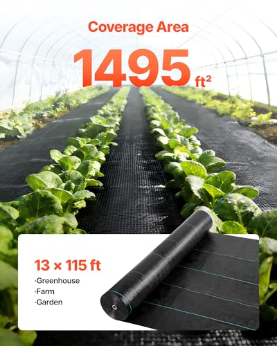 VEVOR 13x115FT 3.5oz Weed Barrier Fabric Heavy Duty, Landscape Fabric, Woven Weed Blocker Fabric, Garden Weed Fabric, Weed Control Fabric Ground Cover, Landscaping Cloth, Weed Mat, Black - size: 13FT*115FT-3.5oz