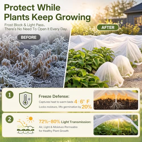 61 Pcs Plant Covers Freeze Protection Kit, 10 x 50 ft - size: 10 ft X 50 ft