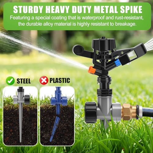 4 Pack Impact Lawn Sprinkler for Yard 360 Degree Automatic Garden Water Sprinkler on Metal Spike Base Rotating Heavy Duty Zinc Alloy for Large Area Garden Lawn Irrigation