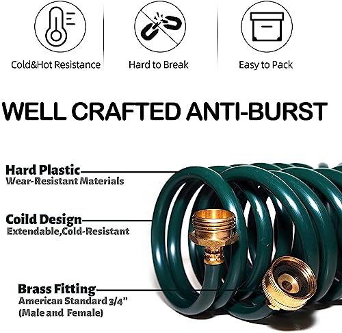 15FT Green EVA Coil Garden Hose with Metal Fittings - color: Green, size: 15 feet