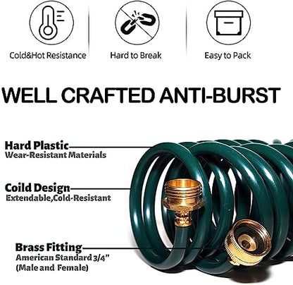 15FT Green EVA Coil Garden Hose with Metal Fittings - color: Green, size: 15 feet