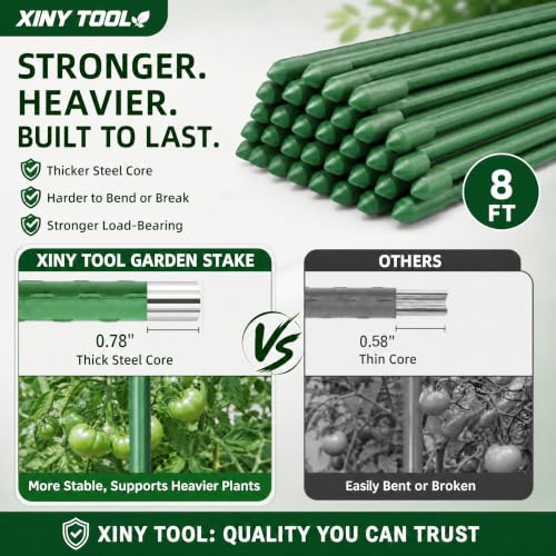 Xiny Tool Garden Stakes, 15 Pack 8 FT Steel Plant Garden Tomato Stakes with Plastic Coat for Climbing Plants (96 Inch) - size: 96 Inch