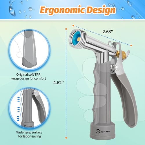 AUTOMAN Full Size Garden Hose Nozzle 2 Pack, High Pressure Pistol Grip Water Nozzle Sprayer with Threaded Front, Adjustable Spray Water Flow for Washing Car, Cleaning Ground, Watering Plants - size: 2 Pack, style: Zinc Alloy+TPR