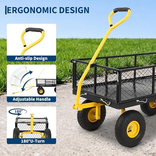 Garvee 900 LB Garden Cart, Heavy Duty Metal Utility Garden Wagon, Black - color: Black, size: 900 Lbs