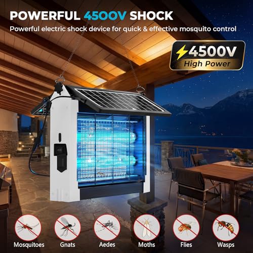 Solar Bug Zapper Outdoor and Indoor, Solar Dual‑Panel Panel with Auto Mode, USB Rechargeable Cordless Fly Traps, 4500V Electric Mosquito Killer for Patio, Backyard, Garden, Camping - color: White