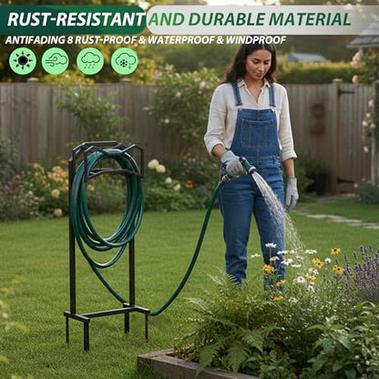 POARMEEY Black Hose Holder Stand with four Ground Stakes for Outdoor Garden