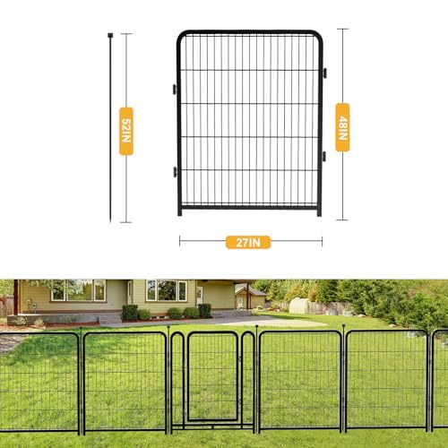 Getlay Doorless 48 in(H) Decorative Garden Fence and Borders, 12 Panels Total 26.6 Ft(L), Outdoor Dog Fence, Fencing for Garden Beds, Dog Play Pen Outdoor, Flower Bed Fencing, Black