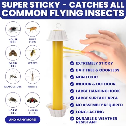Fly Stick Sticky Fly Traps for Indoors Outdoor 4pk. Non-Toxic Super Sticky Hanging Flies Catcher Paper Tape Strips for Home. Catches All Bugs and gnats. Indoor Outdoor House Flying Insect Trap. - size: 4pack