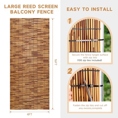 ZNCMRR Reed Fencing Rolls Fencing 4ft High Roll Reed Screen for Balcony Patio Garden Backyard 4FT X 16.4FT Privacy Fence（Brown） - color: 4X16.4 FT Brown, size: 4X16.4 FT