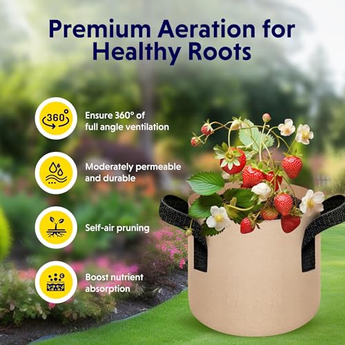 iPower 5-Pack 2 Gallon Plant Grow Bags Thickened Nonwoven Aeration Fabric Pots Heavy Duty Durable Container, Strap Handles for Garden, Tan New - color: 5-pack Tan, size: 2 Gallon