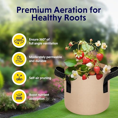 iPower 5-Pack 2 Gallon Plant Grow Bags Thickened Nonwoven Aeration Fabric Pots Heavy Duty Durable Container, Strap Handles for Garden, Tan New - color: 5-pack Tan, size: 2 Gallon
