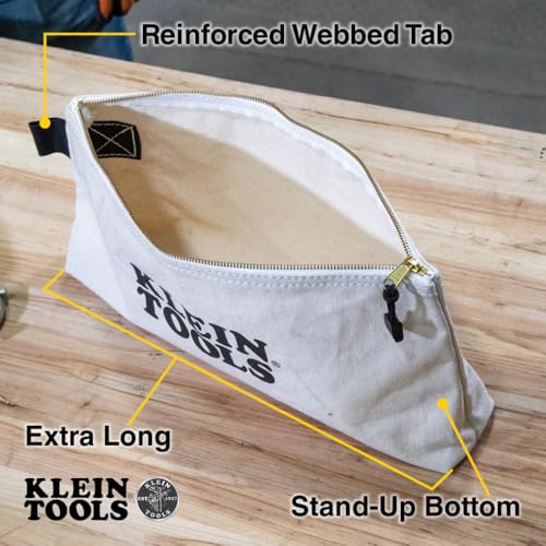 KLEIN TOOLS 62042 16-Inch Zipper Bag, Extra Long, No. 10 Canvas, Heavy Duty Tool Bag, 3-Inch Stand-Up Bottom, Multipurpose for Tools or Crafts - size: 16-Inch