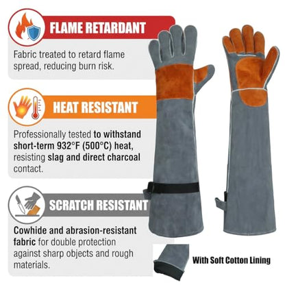 Long Leather Welding Gloves Animal Handling Scratch Bite Proof - color: Grey