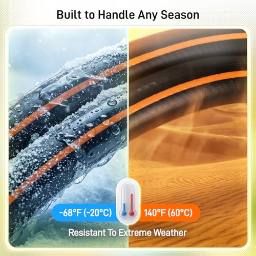 Garden Hose, 75ft 5/8" Heavy Duty Rubber Water Hose, 550 PSI Burst, 360° Anti-Kink Swivel Connectors, All-Weather Flexible, Leakproof 3/4" Brass Male to Female Fittings - size: 75ft