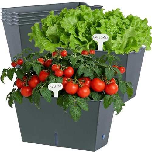 Window Box Planter 6 Pcs, 12.6 Inches Self Watering Rectangle Flower Plant Pots with Drainage Holes & Breathable Trays, Vegetable Planters for Windowsill Patio Garden Balcony Porch Yard (Dark Green) - color: Dark Green, size: 12.1*6.4*6.3 inch