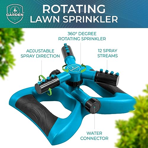 Joeys Garden Rotating Lawn Sprinkler for Yard & Kids, 360° Coverage, Blue - color: BLUE