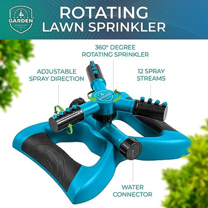 Joeys Garden Rotating Lawn Sprinkler for Yard & Kids, 360° Coverage, Blue - color: BLUE