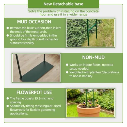 Thickened Metal Garden Arch with Detachable Base, 16mm Rust-Resistant Archway for Climbing Plants, Dual Size Convertible Arbor for Wedding & Party & Garden Decoration - style: Thickened 16mm tube with base