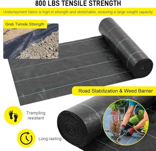 Commercial Driveway Fabric, 13x65 ft Heavy Duty 3.5OZ Landscape Fabric for Erosion Control, Weed Barrier - size: 13x65 ft -3.5OZ