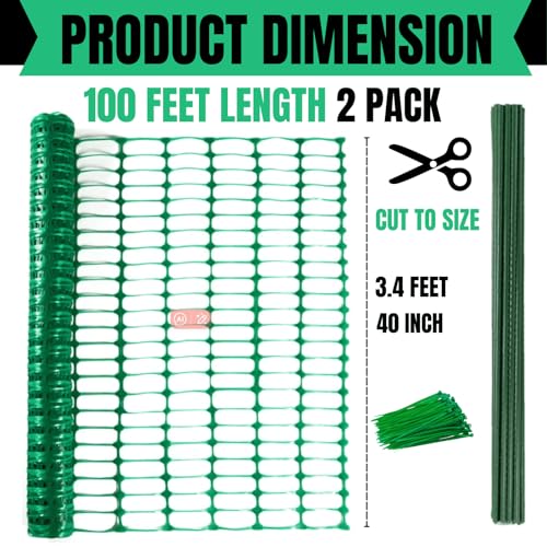 40 inch x 200 feet Plastic Mesh Safety Fence Roll, Reusable Garden Netting Fence Animal Barrier with 100 Zip Ties, Temporary Pool Fence Snow Fence, Poultry, Deer, Dogs, Construction