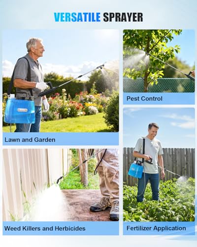 Battery Powered Sprayer 2 Gallon, Electric Weed Sprayer with 3 Adjustable Pressure Levels, 4 Nozzles & Extendable Wand, Rechargeable Garden Sprayer for Yard, Lawn, Plants & Fertilizer - color: Blue