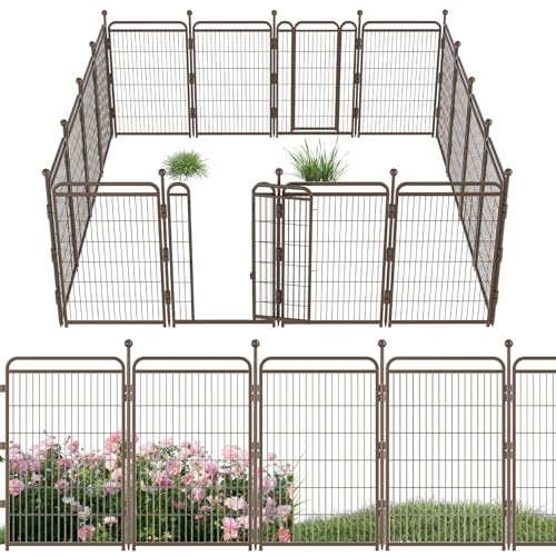 40 in(H) Decorative Garden Fence Outdoor for Yard with 2 Gates,Heavy Duty Iron 16 Panels Total 34.7ft(L) Anti Dig Fence with Gravity Automatic Lock for Indoor/Outdoor Decorative Dog Fence,Brown - color: Brown, size: 40 Inch