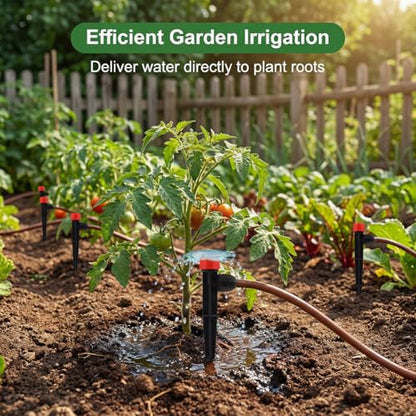 30 PCS Drip Irrigation Emitters with Stakes, 1/4 in Push-to-Connect Drippers, Adjustable 360° Water Output for Garden and Plant Watering(Color:Red) - color: Red