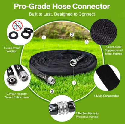 Garden Hose 50 ft x 5/8 in, Ultra-Light, All-Weather Water Hose, Leak-Free Connections,High Pressure Abrasion-Resistant Eco-Friendly, Black