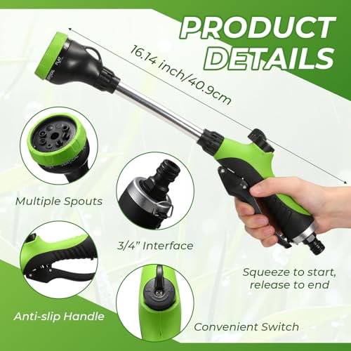 Hushee 2 Pack 16 Inch Metal Watering Wand for Garden Hose, 8 Pattern, Green - color: Green