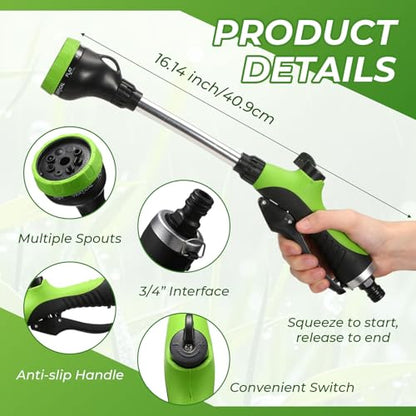 Hushee 2 Pack 16 Inch Metal Watering Wand for Garden Hose, 8 Pattern, Green - color: Green