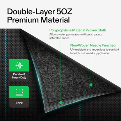 VIVOSUN Premium Weed Barrier Landscape Fabric Heavy Duty, 1.5ftx50ft 5oz Double-Layered Weed Control Mat with High Permeability, Commercial Ground Cover, Easy Set up & Superior Weed Control - size: 1.5x50FT