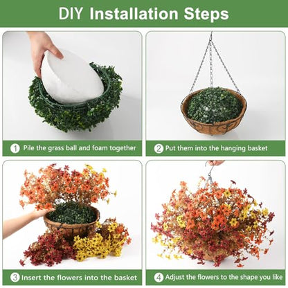 INQCMY Artificial Flowers for Outdoors Fall Hanging Baskets UV Resistant - color: K Orange Brown Yellow