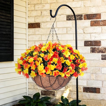 Artificial Fall Hanging Flowers with Basket for Outdoor UV Resistant - color: A-orange