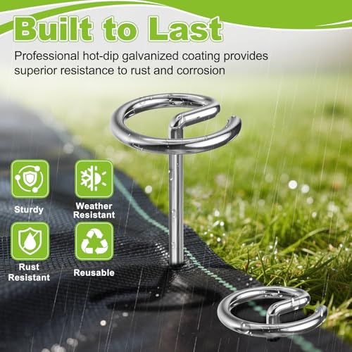 Landscape Fabric Pins 120 Pcs, Thickened 8 Gauge Galvanized Landscape Staples with Pick Hook, 6 Inch G-Shaped Circle Top Garden Stakes for Weed Barrier, Tarps, Inflatables, Outdoor Decorations