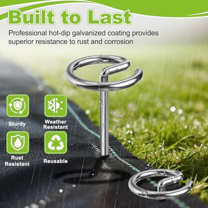 Landscape Fabric Pins 120 Pcs, Thickened 8 Gauge Galvanized Landscape Staples with Pick Hook, 6 Inch G-Shaped Circle Top Garden Stakes for Weed Barrier, Tarps, Inflatables, Outdoor Decorations