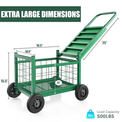 Extra Large Garden Cart with Seat, 3-in-1 Rolling Workseat with Wheels - color: Green, size: Extra Large